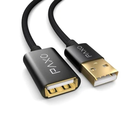 Afbeelding van 0,5m nylon USB 2.0 verlengkabel zwart, A verlengkabel, aluminium plug, stoffen omhulsel
