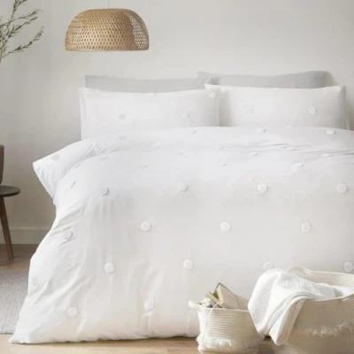Afbeelding van Appletree Polka Dots tweepersoons dekbedovertrekset/tweepersoons beddengoedset met 2x kussenslopen witte beddengoed en stippen 100% katoen super zacht, (B 200 x L200 cm)