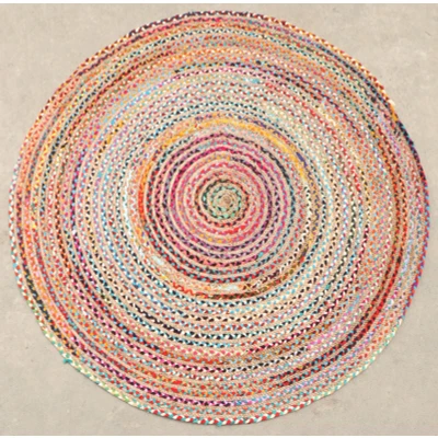 Afbeelding van Vloerkleed Jaipur Multi Jute Tapijt &amp; Katoen Multikleur Beige 200 cm Rond Tapijtenloods