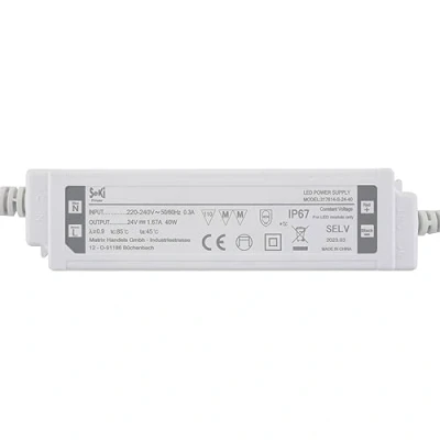 Afbeelding van SeKi 24 V DC 40 W 1,67 A constante spanning LED driver; IP67 waterdichte transformator, voeding, schakelvoeding; geen minimale belasting, ruis/led flikkering, MM goedkeuring