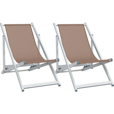 Afbeelding van Strandstoelen inklapbaar 2 st aluminium en textileen bruin
