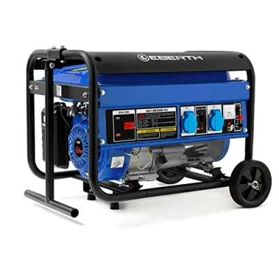 Afbeelding van EBERTH 3000 Watt Noodstroomaggregaat Stroomaggregaat met chassis, 6,5 PK benzinemotor, 4 takt, 1 fase, 2x 230V, 1x 12V, automatische spanningsregelaar AVR, oliepeilbeveiliging, brandstofmeter