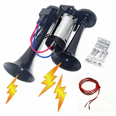 Afbeelding van YIYIDA Vrachtwagen Hoorn Luchthoorn 170db Auto Dubbele buis Zwart Elektrische Speaker 12V Boot Waterdichte Hoge en Lage Toon Trompetten Alarmhoorn voor