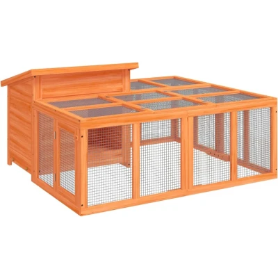 Afbeelding van vidaXL Konijnenhok 144x123x67,5 cm massief grenenhout bruin