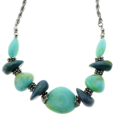 Afbeelding van Behave Zilverkleurige ketting met turquoise kralen