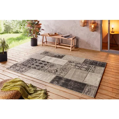Afbeelding van Binnen &amp; Buiten Tapijt/Vloerkleed Patchwork Symi Zwart/taupe 80x200 Cm