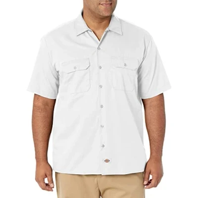 Afbeelding van Dickies Heren korte mouw werkshirt grote en lange knoop, Wit, 4XL maten
