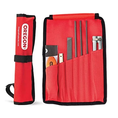 Afbeelding van Oregon Universele kettingzaagslijpset bevat ronde vijlen van 5/32 inch, 3/16 inch en 7/32 een platte vijl 15,2 cm, handvat, handleiding reistas (617067)