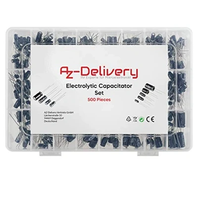 Afbeelding van AZDelivery 0.1uF 1000uF, 24 Waarden Aluminium Elektrolytische Condensatoren (500 stuks) compatibel met Arduino inclusief E Book!