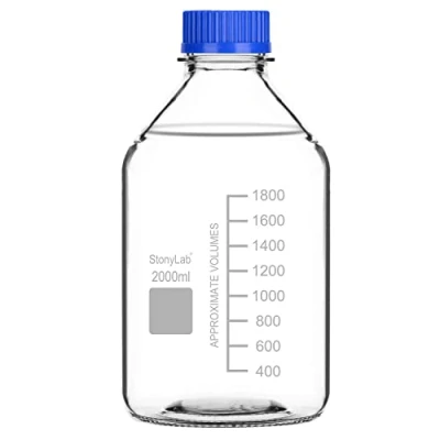 Afbeelding van stonylab Gegradueerde Opslagflessen met GL45 Schroefdop, 2000 ml Borosilicaatglas Helder Rond Laboratoriumreagens voor Reagensmedia Blauwe 1 Stuk
