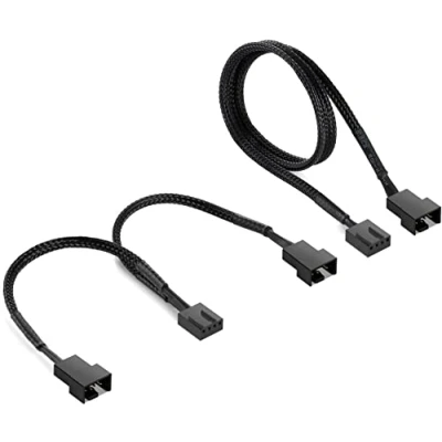 Afbeelding van Poppstar 4 pins Fan kabel Set (15cm Y (1x Connector naar pins/3 (m/v) + 60 cm Verlengkabel) Aansluiting van Processor &amp; Fans op Moederbord