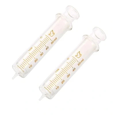 Afbeelding van 2 Pack Herbruikbare Glazen Spuiten, 50 ml Spuit Standaard Diameter Kaliber Injector Laboratorium Sampler