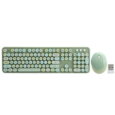 Afbeelding van Combinatie van Draadloos Toetsenbord en Muis, ZOETE Retro Ronde Toetsen Stil met 104 Muis 5 Compatibel voor Windows XP/win7/win8/win10(groente)