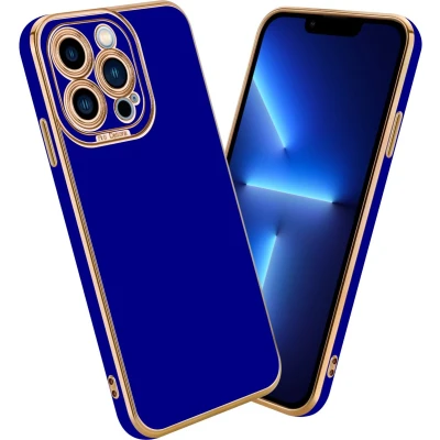 Afbeelding van Cadorabo Hoesje geschikt voor Apple iPhone 13 PRO in Glossy Blauw Rose Goud Beschermhoes van flexibel TPU silicone Case Cover en met camerabescherming