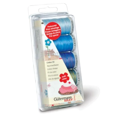 Afbeelding van Gutermann Draadset: Machine Emb. Katoen 30 Blauw/Groen