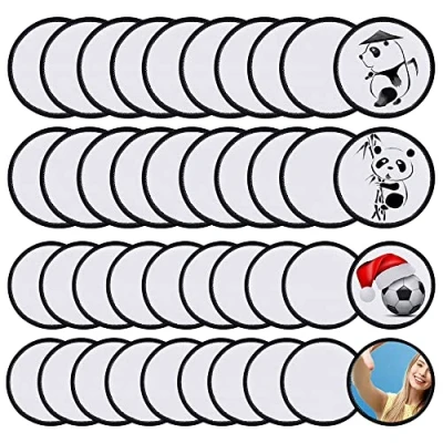 Afbeelding van Generic Woohome 40 stuks Sublimatiepatch Blanks Sublimatio Iron on patches 2 maten rond zwart frame strijkijzer op blanco patch Applicaties Sticker voor hoeden Kleding Rugzak Uniform Tapijt Decoratieve ASIN