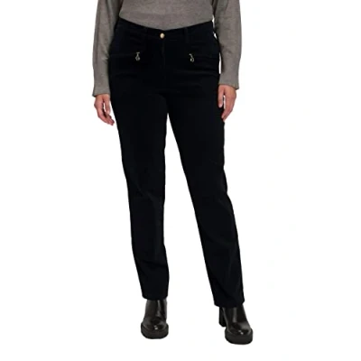 Afbeelding van Ulla Popken Mony Cordbroek voor dames, gedeeltelijk elastische tailleband, zwart, 56/Lengte