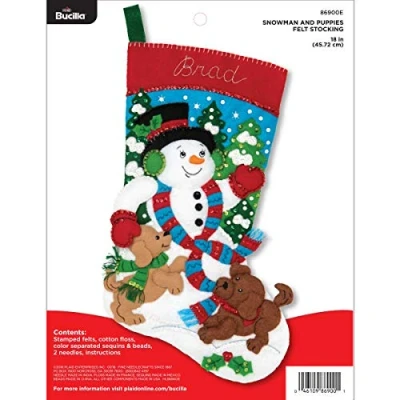 Afbeelding van Bucilla Kerstkousenset, vilten applicatie, sneeuwpop en puppy, 45,7 cm