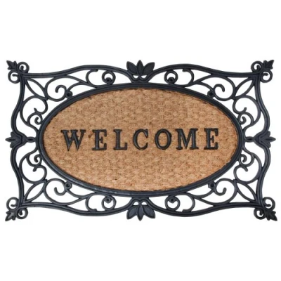 Afbeelding van Esschert Design Vuilvangmat, deurmat met motief &quot;Welcome&quot; in zwart kokosinlegger, ca. 75 cm x 45