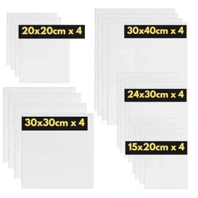 Afbeelding van ARTME 20 stks Canvaspanelen (15x20 4pk, 24x30 30x40 20x20 30x30 4pk) 3mm Kunstcanvas/ 280GSM /100% Katoen/Triple Primed/Zuur Vrij/Medium Grain Acryl &amp; Olieverfschilderij