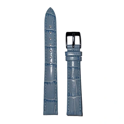 Afbeelding van Horlogeband 14mm Licht blauw Echt leer in croco print Roestvrijstalen gesp