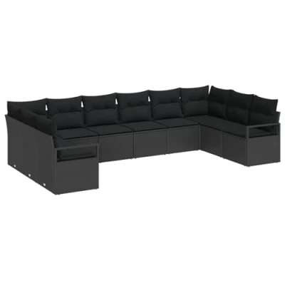 Afbeelding van vidaXL 10 delige tuinsofa set met kussens Zwart Poly Rattan, 2 zit opslag &amp; Rattan