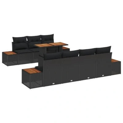 Afbeelding van vidaXL 8 delige tuinsofa set met kussens in zwart poly rattan