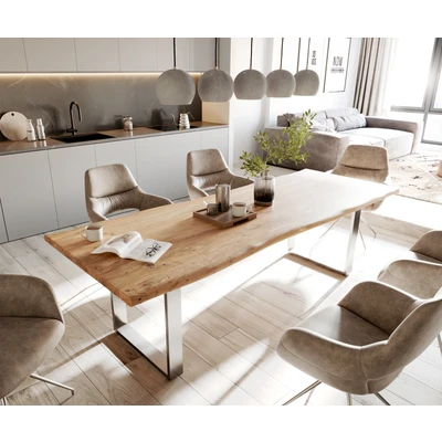 Afbeelding van Eettafel Edge acacia natuur 260x100 edelstaal smal Live