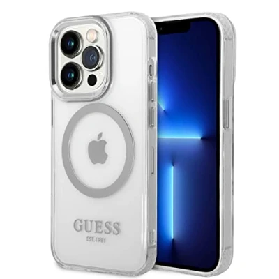 Afbeelding van Guess Translucent Back Case (MagSafe Compatible) Geschikt voor Apple iPhone 14 Pro (6.1&quot;) Zilver