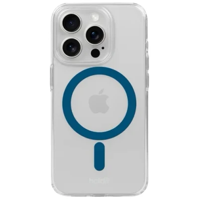 Afbeelding van Holdit Siliconen Back Cover Transparant/Blauw Magnetisch Apple iPhone 15 Pro Max