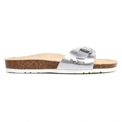 Afbeelding van Pepe Jeans OBAN Metal Pantoffels, Dames, Maat: 40, Silver Leer