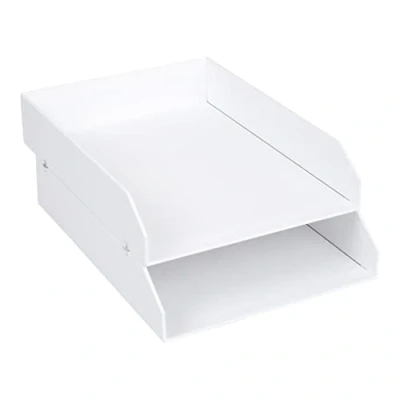 Afbeelding van Bigso Box of Sweden Hakan Set van 2 brievenbakjes voor het bureau, stapelbare opbergvakken brieven, documenten enz., opbergsysteem vezelplaat met papier, wit