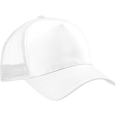 Afbeelding van Beechfield Heren Half Mesh Trucker Cap / Hoofddeksel (Wit/Wit)