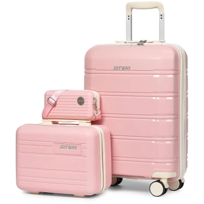 Afbeelding van Koffer Trolley 3 delige set roze/wit