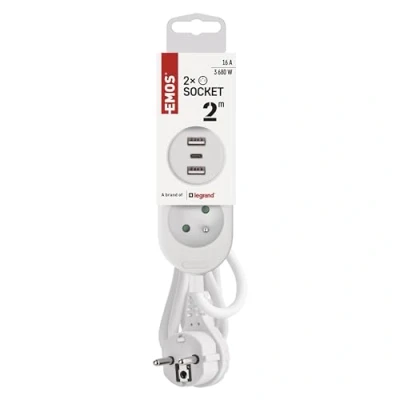 Afbeelding van EMOS stekkerdoos met USB, 2 voudig meervoudige en 3 x USB poort, meter verlengkabel, A + 1 C aansluiting, max. 3,4 laadstroom, verhoogde aanraakbeveiliging, IP20 voor