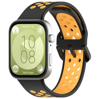 Afbeelding van Tweekleurige siliconen band Zwart met oranje Huawei Fit 3