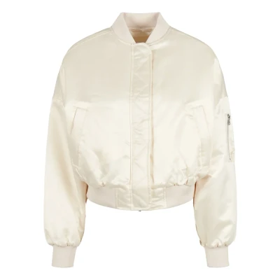 Afbeelding van Urban Classics Ladies Short Oversized Satin Bomber Jacket Bomberjacks, Dames, Maat: Medium, Whitesand