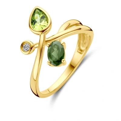 Afbeelding van Ring Groen Toermalijn, Peridot En Diamant 0.03Ct H Si 14K Geelgoud