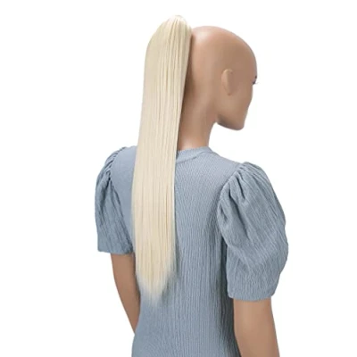 Afbeelding van CAISHA 60cm Pruik Vlecht Paardenstaart Haarextensies Glad Platina Blond H618