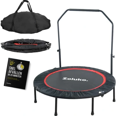 Afbeelding van Zoluko Opvouwbare Fitness Trampoline Incl. Beschermhoes, E Book en Handvaten Verstelbaar Inklapbaar 104cm springoppervlak Trampolines Zwart/Rood