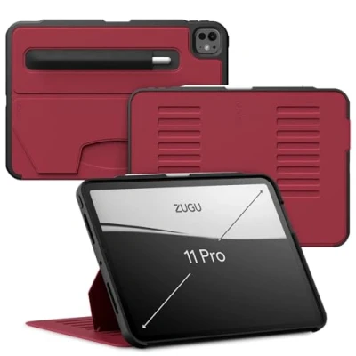 Afbeelding van Zugu case iPad Pro 11 (M4) 2024 oersterke luxe flip over volledige 360˚ bescherming met multifunctionele standaard functie geschikt voor Apple Pencil Red