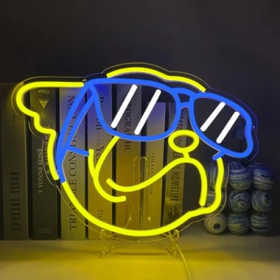 Afbeelding van UExnkj Y Neonbord voor honden, geel, blauw en wit, neon bord, wanddecoratie, led lichtreclame, verjaardagsfeest, cadeau