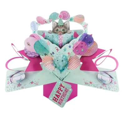 Afbeelding van 3D Pop up wenskaart met envelop Happy Birthday Cat