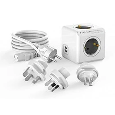 Afbeelding van PowerCube® ReWirable USB Grey / 3x Travel Plugs + 1 IEC Cable Type F (Netherlands/Germany)