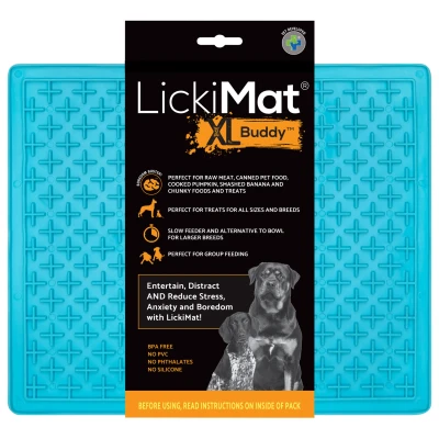 Afbeelding van Lickimat Buddy Treat Slowfeeder Voermat Turquoise Hondenvoerbak 30x25 cm