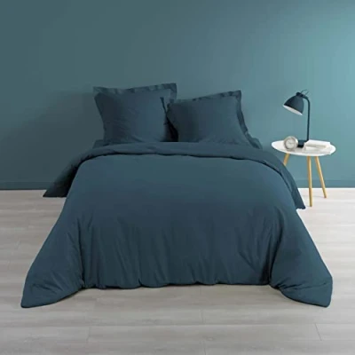 Afbeelding van Douceur d&#039;Intérieur binnen, dekbedovertrek voor 2 personen, 240 x 220 cm, blauw, 100% perkalinisch katoen