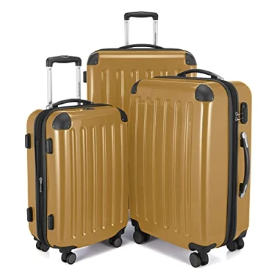 Afbeelding van HAUPTSTADTKOFFER Alex hardshell Koffer trolley rolkoffer reiskoffer, 4 dubbele wielen, uitbreiding, Herfstgoud, Set, Kofferset