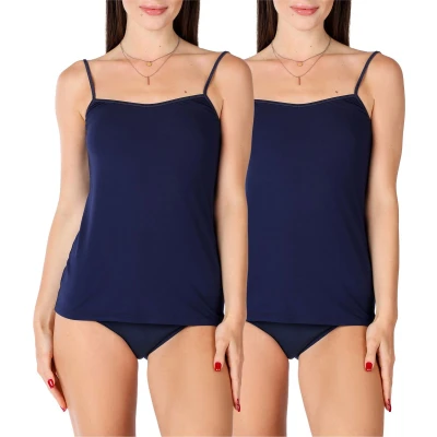 Afbeelding van Bellivalini Dames Onderhemd V hals Viscose BLV BLV50 218 UW 2Pack Donkerblauw XS