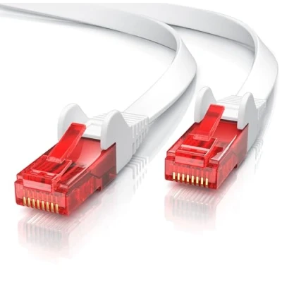Afbeelding van CSL 10m Cat 6 netwerkkabel plat Gigabit Ethernet LAN RJ45 kabel vlakbandkabel installatiekabel 10 100 1000 Mbit s patchkabel platte wit