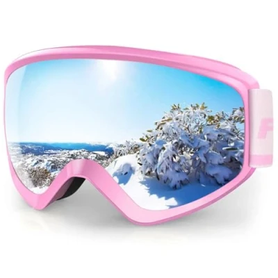 Afbeelding van findway Skibril voor kinderen, snowboardbril, brildrager, sneeuwbril, gespiegeld, juniors, jongens meisjes, tieners van 3 t.e.m. 14 jaar OTG 100% anti UV, condens